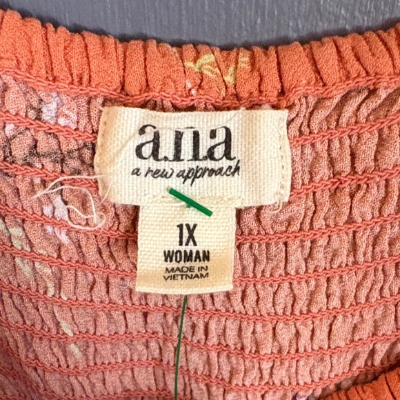 a.n.a Floral Smocked Maxi Dress Orange 1X Long Sleeve Cottagecore - Picture 2 of 4